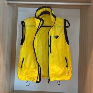 Prada Yellow sleeveless hooded Re-nylon jacket